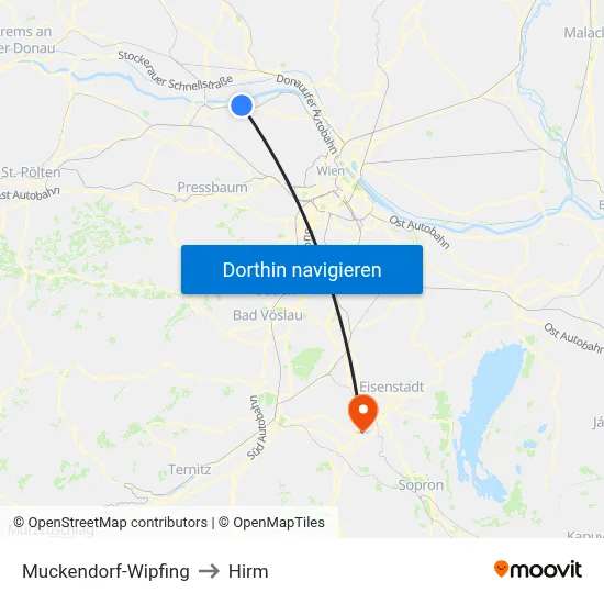 Muckendorf-Wipfing to Hirm map