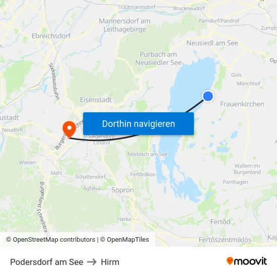 Podersdorf am See to Hirm map