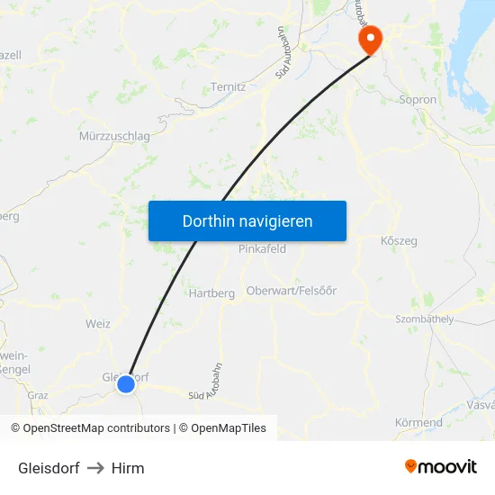 Gleisdorf to Hirm map