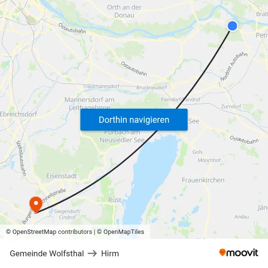 Gemeinde Wolfsthal to Hirm map