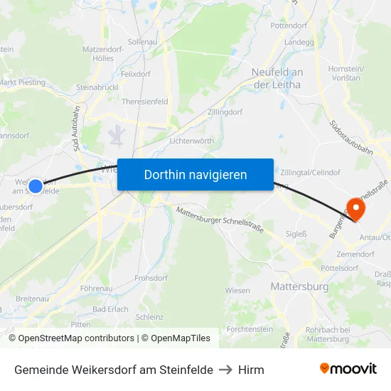 Gemeinde Weikersdorf am Steinfelde to Hirm map