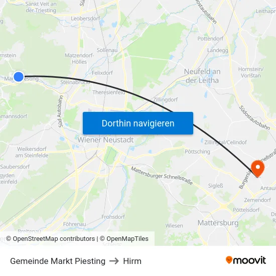 Gemeinde Markt Piesting to Hirm map