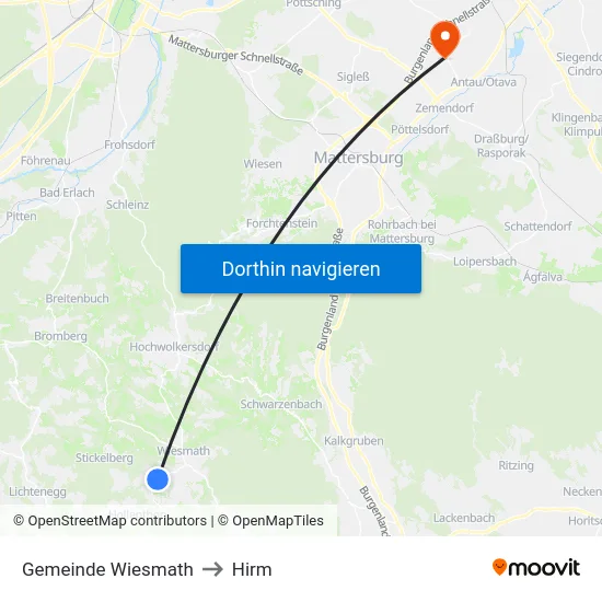 Gemeinde Wiesmath to Hirm map
