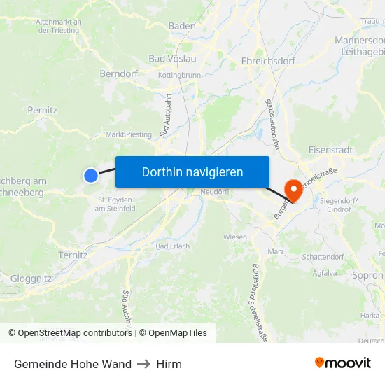 Gemeinde Hohe Wand to Hirm map