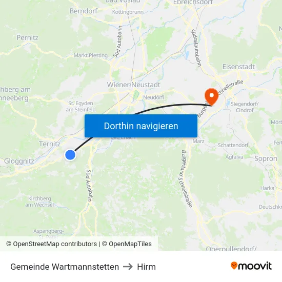 Gemeinde Wartmannstetten to Hirm map