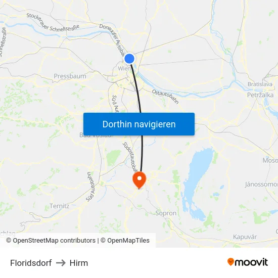 Floridsdorf to Hirm map