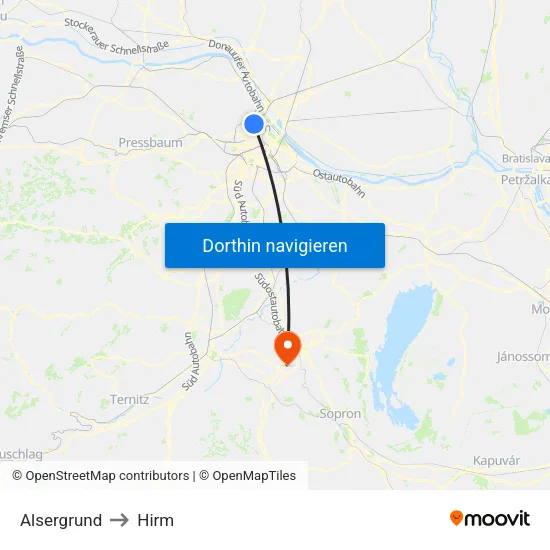 Alsergrund to Hirm map