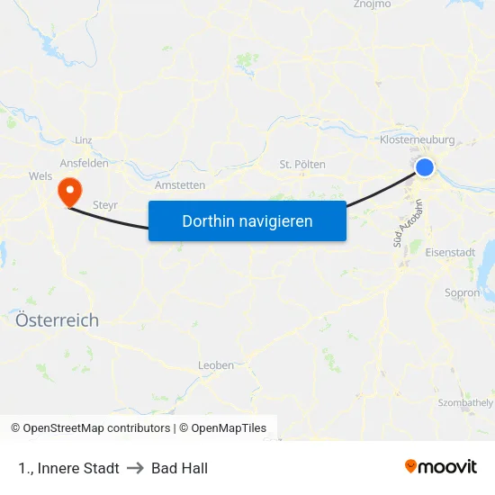 1., Innere Stadt to Bad Hall map