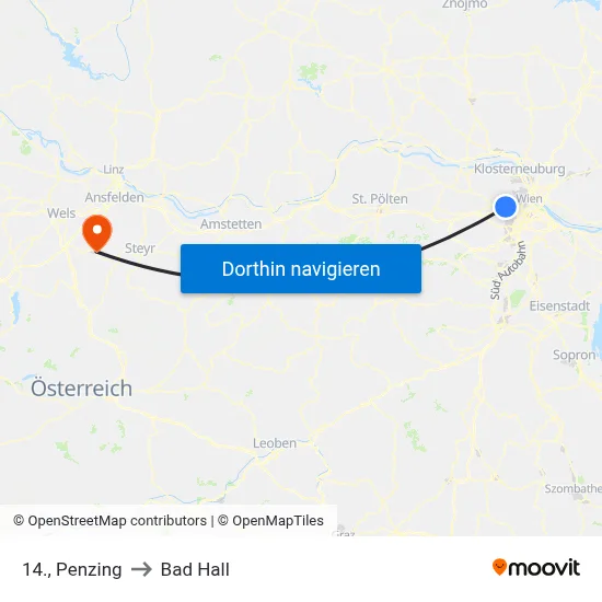 14., Penzing to Bad Hall map