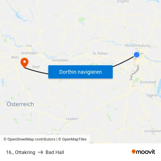 16., Ottakring to Bad Hall map