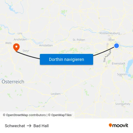 Schwechat to Bad Hall map