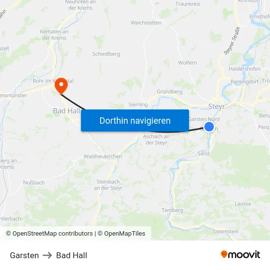 Garsten to Bad Hall map