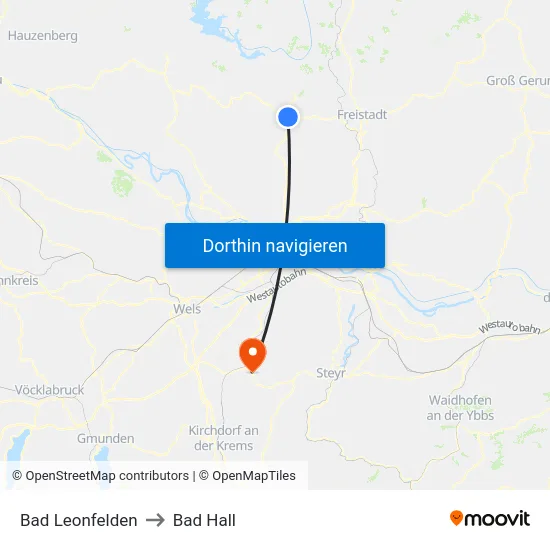 Bad Leonfelden to Bad Hall map