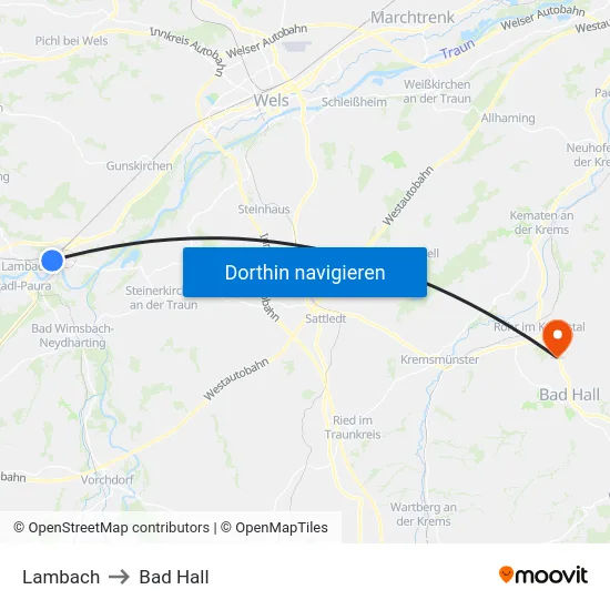 Lambach to Bad Hall map