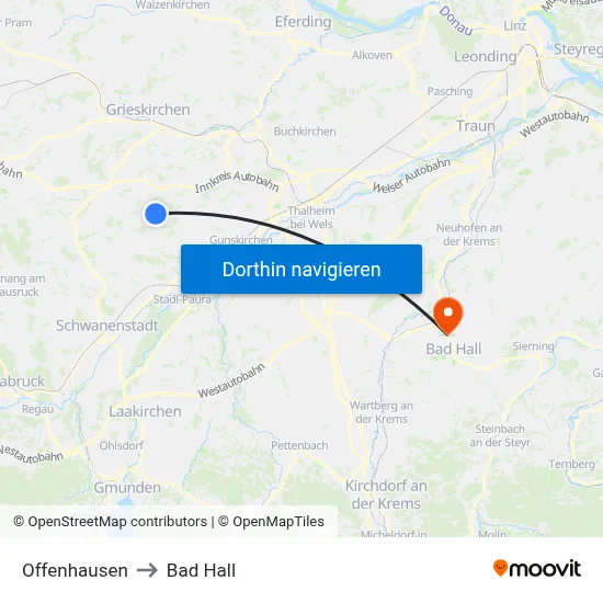 Offenhausen to Bad Hall map
