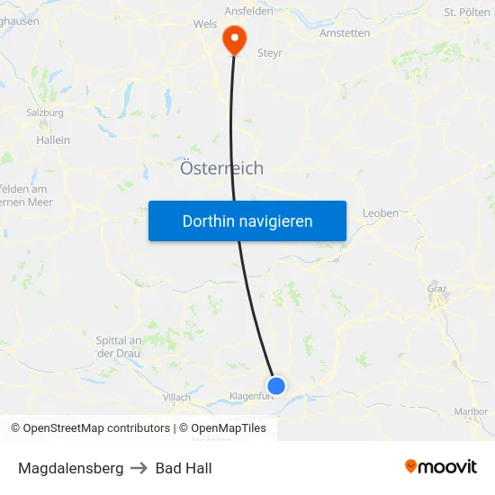 Magdalensberg to Bad Hall map