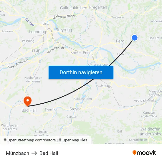 Münzbach to Bad Hall map