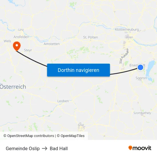Gemeinde Oslip to Bad Hall map