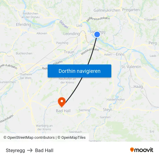 Steyregg to Bad Hall map