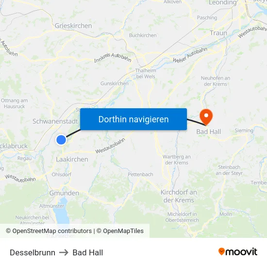 Desselbrunn to Bad Hall map