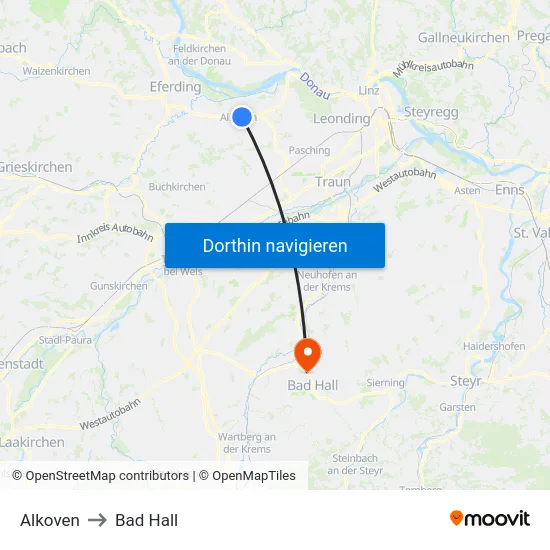 Alkoven to Bad Hall map