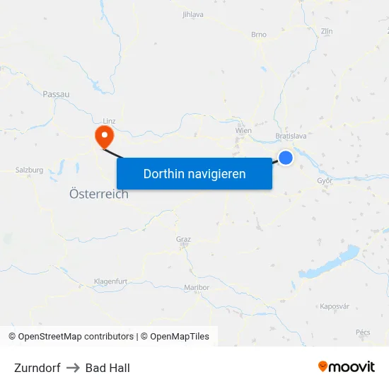 Zurndorf to Bad Hall map