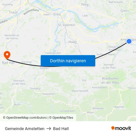 Gemeinde Amstetten to Bad Hall map