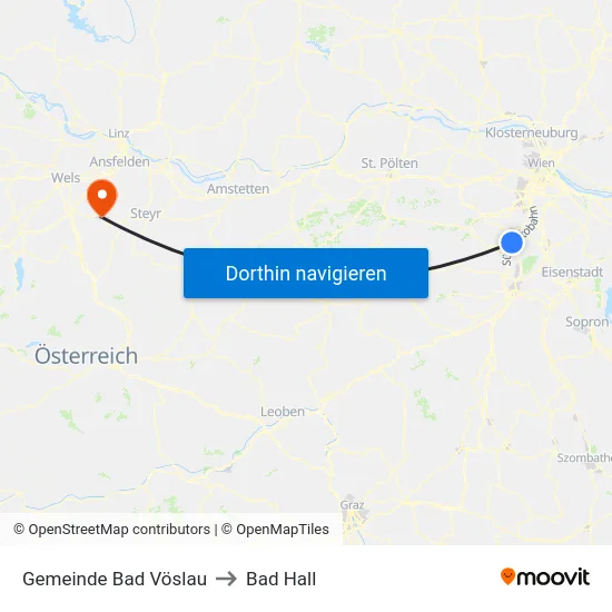 Gemeinde Bad Vöslau to Bad Hall map