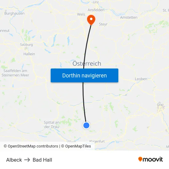 Albeck to Bad Hall map