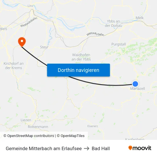 Gemeinde Mitterbach am Erlaufsee to Bad Hall map