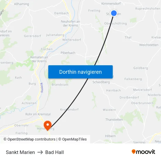 Sankt Marien to Bad Hall map