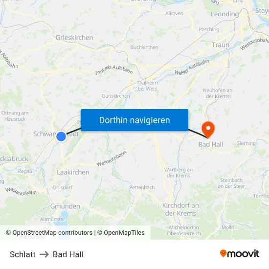 Schlatt to Bad Hall map