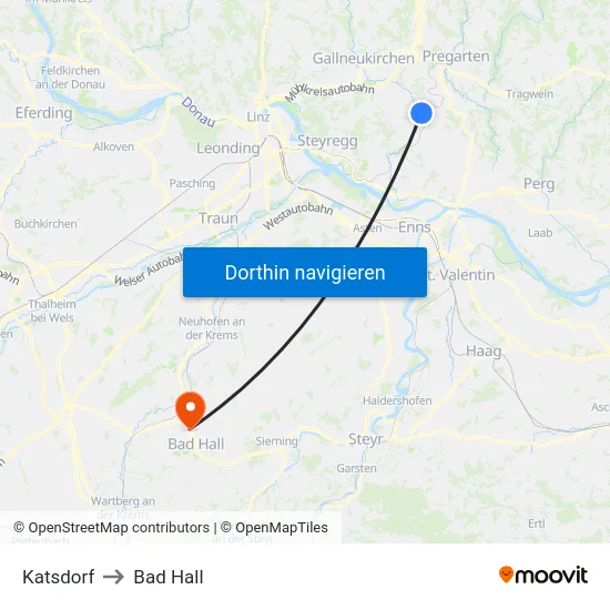 Katsdorf to Bad Hall map