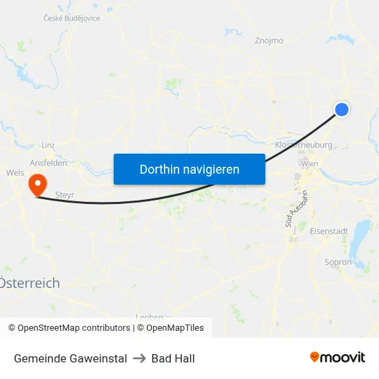 Gemeinde Gaweinstal to Bad Hall map