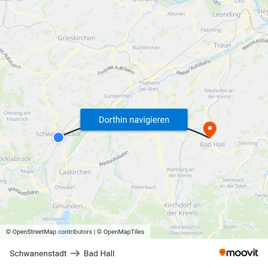 Schwanenstadt to Bad Hall map
