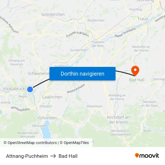 Attnang-Puchheim to Bad Hall map