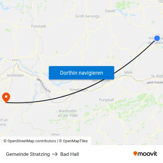 Gemeinde Stratzing to Bad Hall map