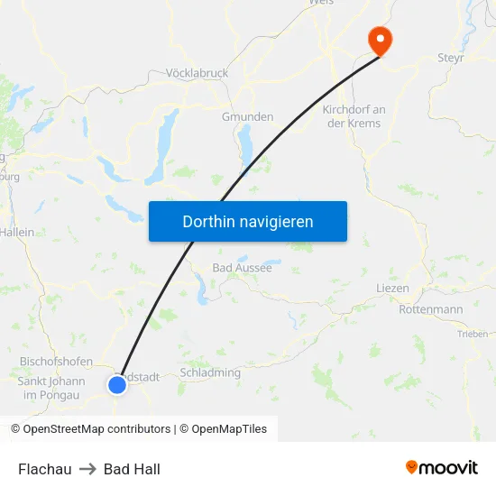 Flachau to Bad Hall map