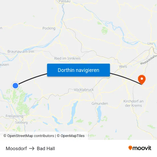Moosdorf to Bad Hall map