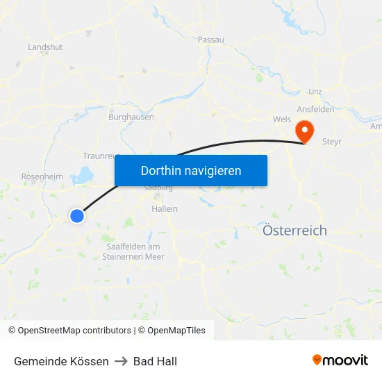 Gemeinde Kössen to Bad Hall map
