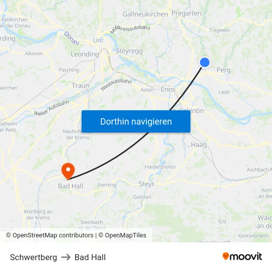 Schwertberg to Bad Hall map
