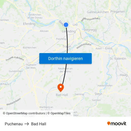 Puchenau to Bad Hall map