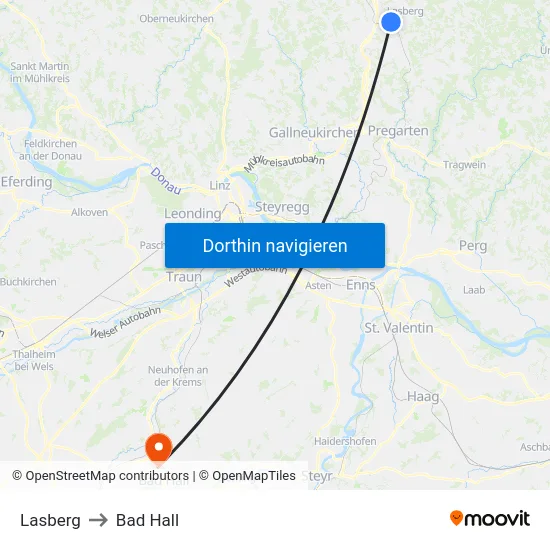 Lasberg to Bad Hall map