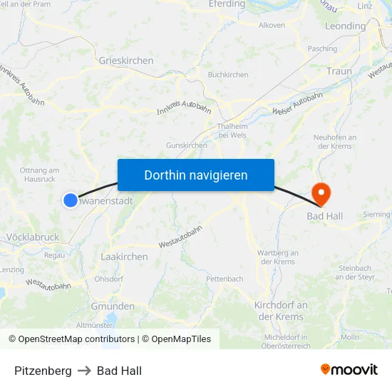 Pitzenberg to Bad Hall map