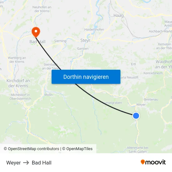 Weyer to Bad Hall map