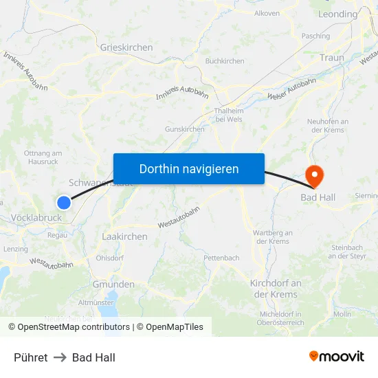 Pühret to Bad Hall map