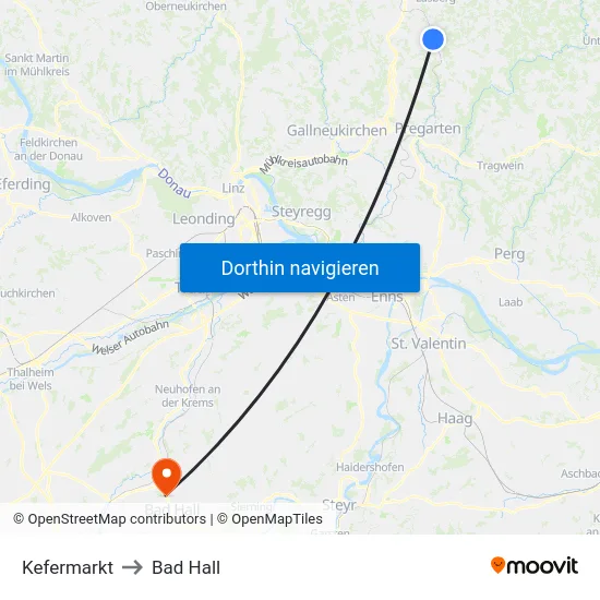 Kefermarkt to Bad Hall map