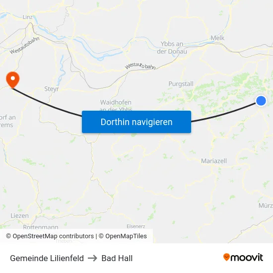 Gemeinde Lilienfeld to Bad Hall map