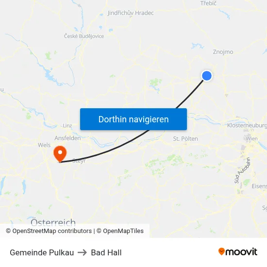 Gemeinde Pulkau to Bad Hall map