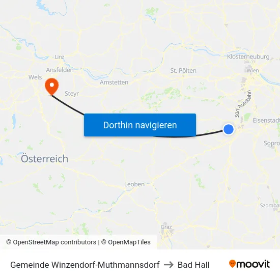 Gemeinde Winzendorf-Muthmannsdorf to Bad Hall map